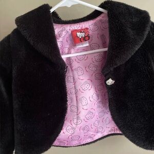 Hello Kitty Faux Fur Black Shrug Jacket with Sequin Kitty Girls Size 6